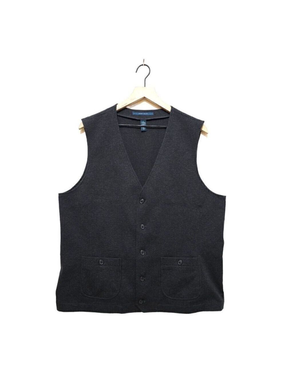 Perry Ellis Gray Cotton Blend Knit Button Front Vest Sz XXL